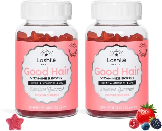 Lashilé Beauty - Good Hair Vitamins - Pousse Croissance & Fortification des cheveux - Compléments Alimentaires - Made in France - Biotine, Zinc, Vitamine B8, C, B6 - Cure 2 mois - 120 Gummies 2 unité (Lot de 1)