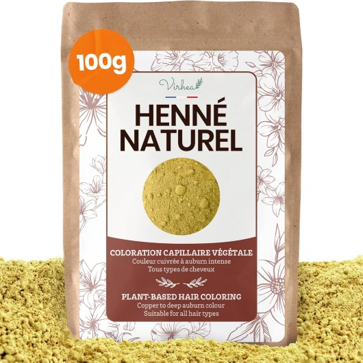 Henné Naturel en Poudre 100G Qualité AAA+ Coloration Naturelle Cheveux Auburn et Cuivré- Apporte Soin Brillance et Volume - pour Tatouage Main - Emballage refermable
