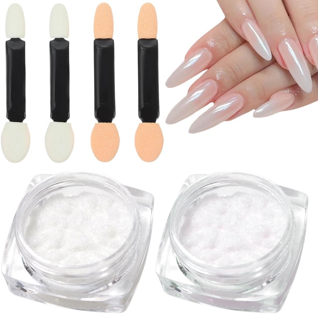 SIRLOMU Poudre à Ongles Effet Perle Néon Translucide Aurora Glace Chrome Pigment pour DIY-Salon (Perle Blanche Chrome)