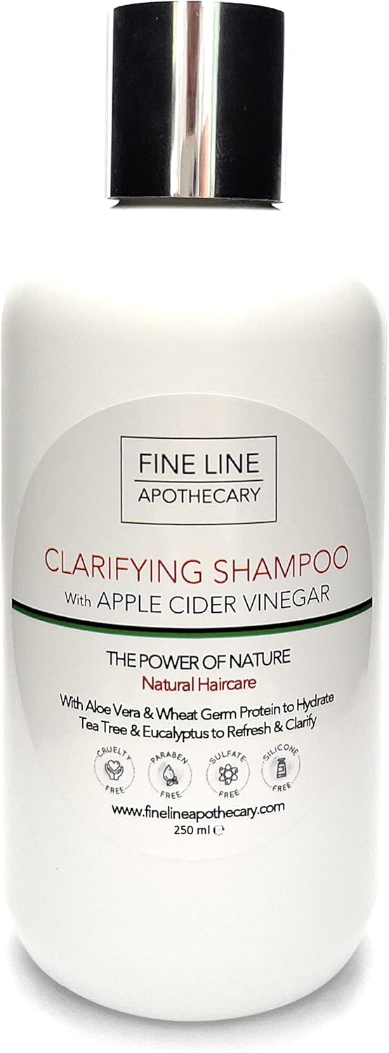 99% Naturel SHAMPOOING CLARIFIANT - VINAIGRE CIDRE DE POMME, ALOE VERA, ARBRE À THÉ & EUCALYPTUS - 250 ml de Fine Line Apothecary Sans Sulfates, Sans Parabènes, Sans Silicone - Concentré, Mousse Faible