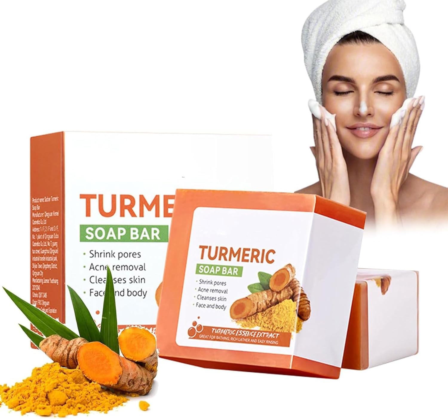 Savon Au Curcuma,Savon à L'acide Kojique,Savon Curcuma Visage,Savon Exfoliant Au Curcuma,Savon Exfoliant Au Curcuma Naturel,Barre de Savon Au Curcuma pour Visage et Corps,Nettoyage en Profondeur,100g