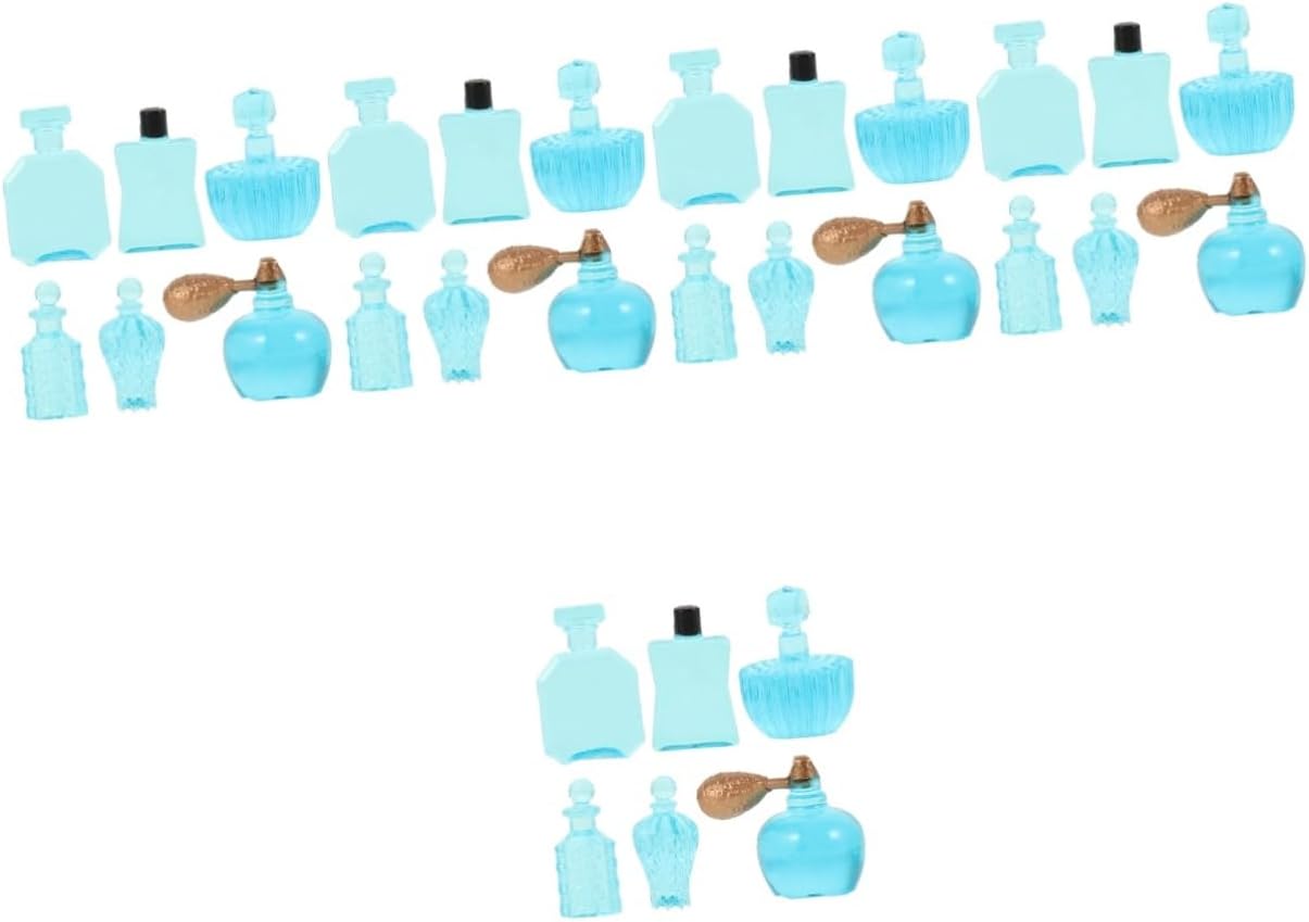 VILLCASE 30 Pièces Parfum de simulation parfum miniature Modèles de scènes miniatures petites bouteilles miniatures de maison de décor de bouteille miniature Mini-statue résine bleu cielx5pcs 1.70X1.00X0.30CMx5pcs