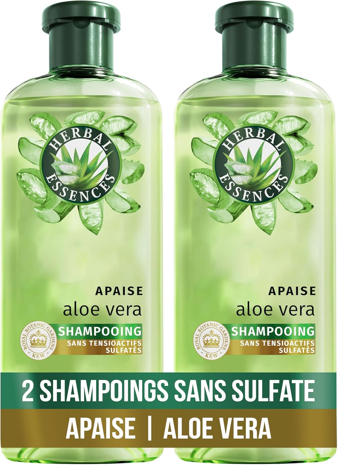 Herbal Essences Sans Sulfates Shampoing Hydratant 2x250ml Aloe Vera – Apaise, Hydrate, Nettoie et Nourrit Les Cheveux Très Secs, Parfum Jasmin, Sans Silicone ni Sulfate, Végan Shampoing Aloe Vera Set