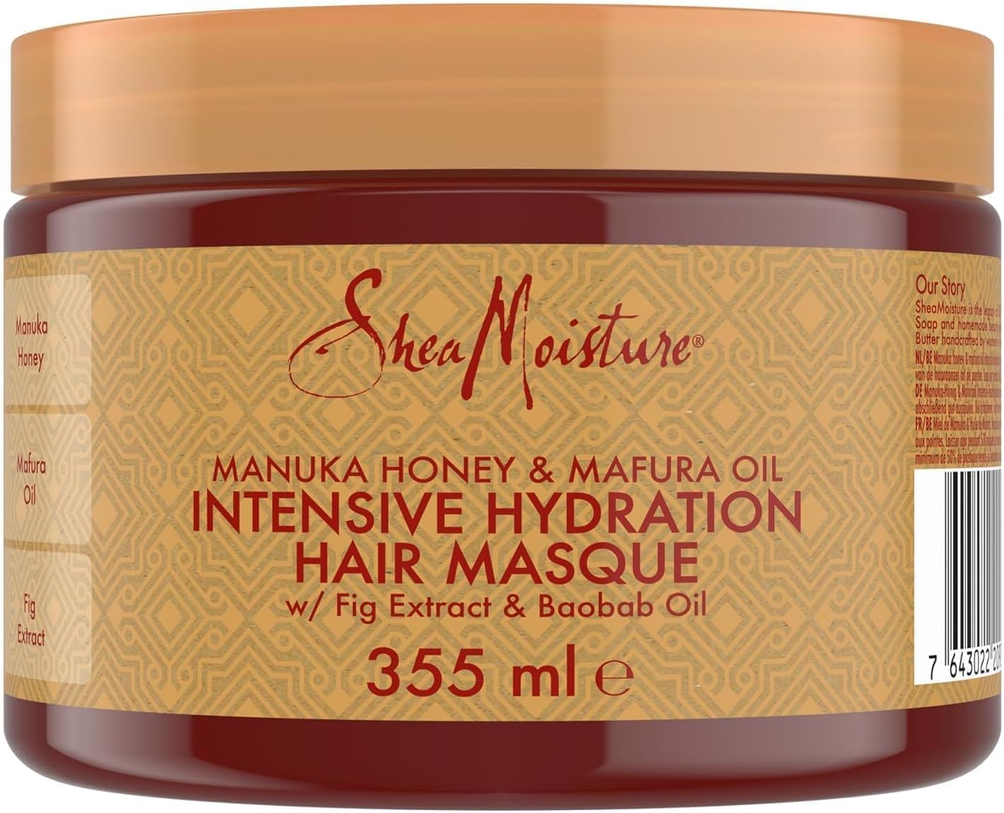 Masque Hydratation Intense - Pour les cheveux secs et abîmés - Au Miel de Manuka et Huile de Mafura - Adoucit les cheveux - 355ml