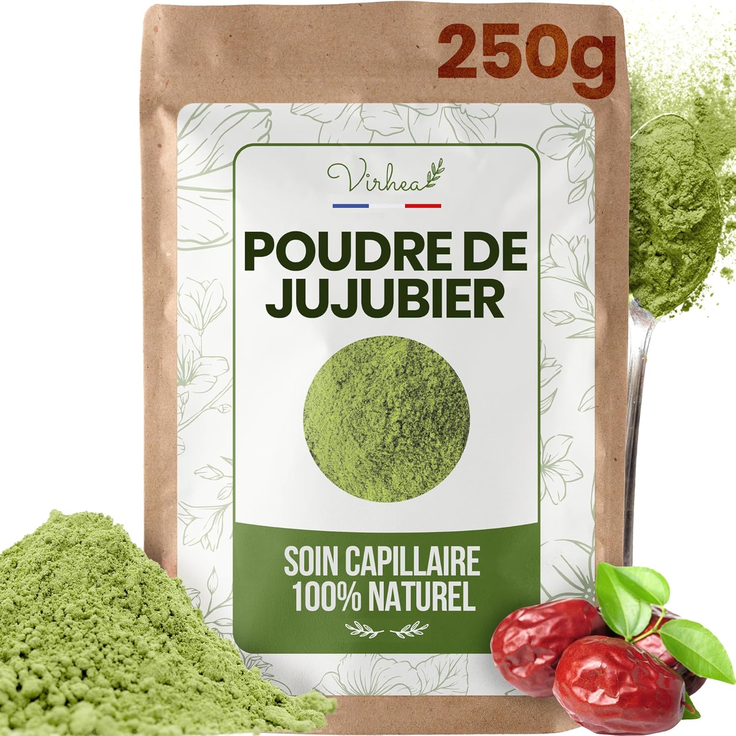 Poudre de Sidr 250g - Poudre de Jujubier Naturelle pour Cheveux et Visage - Qasil Ayurvédique Hydratant et Volumisant - Soin Capillaire et Masque pour Pousse et Volume