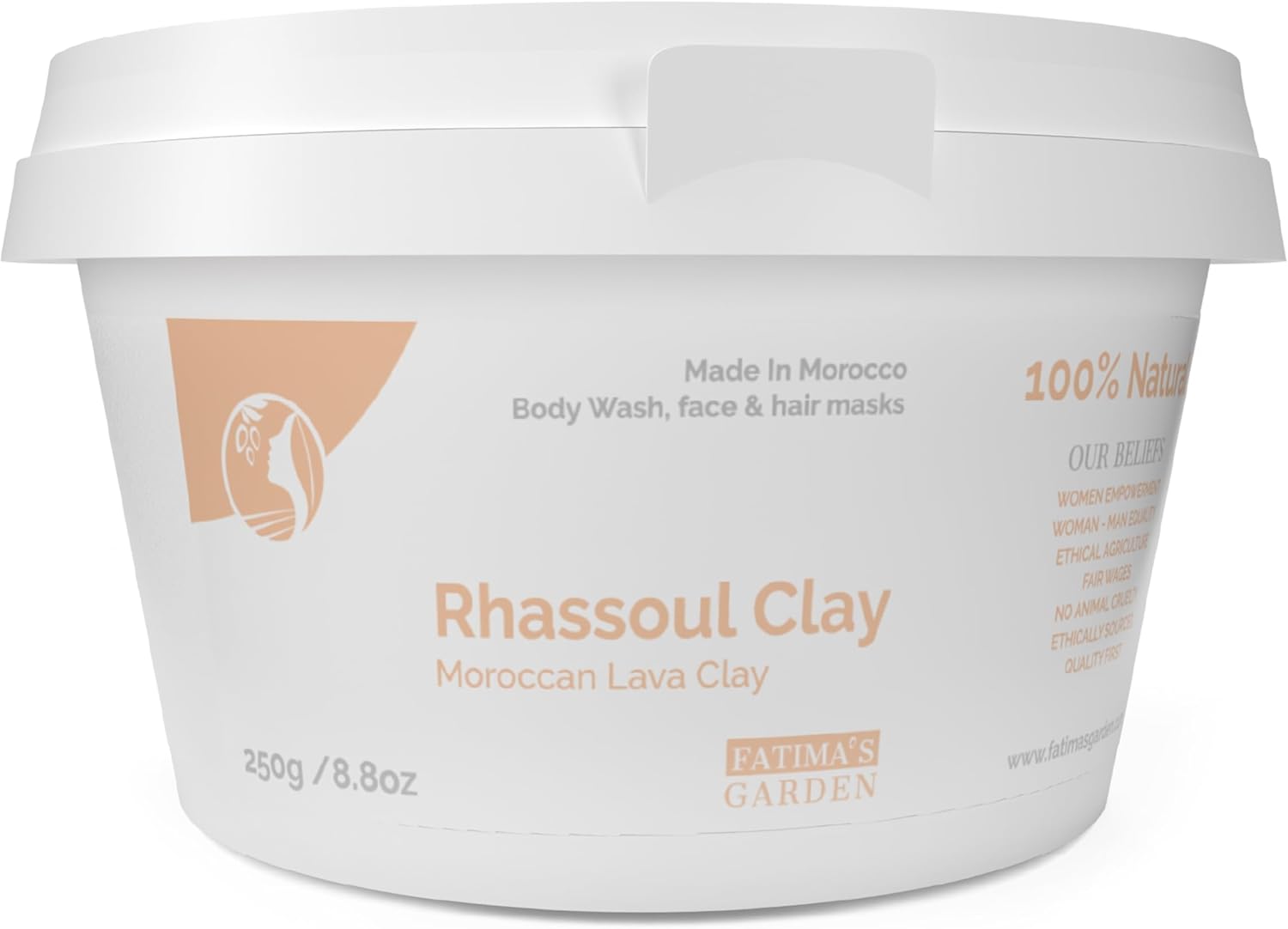 Fatima's Garden Argile de Rhassoul - Argile Détox Naturelle pour Peau & Cheveux, 250g Pure 250 g (Lot de 1)