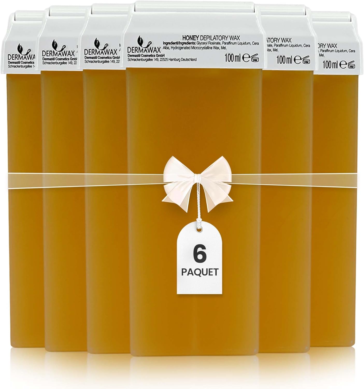 6 x 100 ml Cartouches Roll-On Miel - Cire Chaude Épilation Douce, Peaux Sensibles, Jambes, Aisselles, Bras, Dos, Poitrine, Made in Italy (100 ml (Lot de 6), Miel) Miel 600 g (Lot de 1)