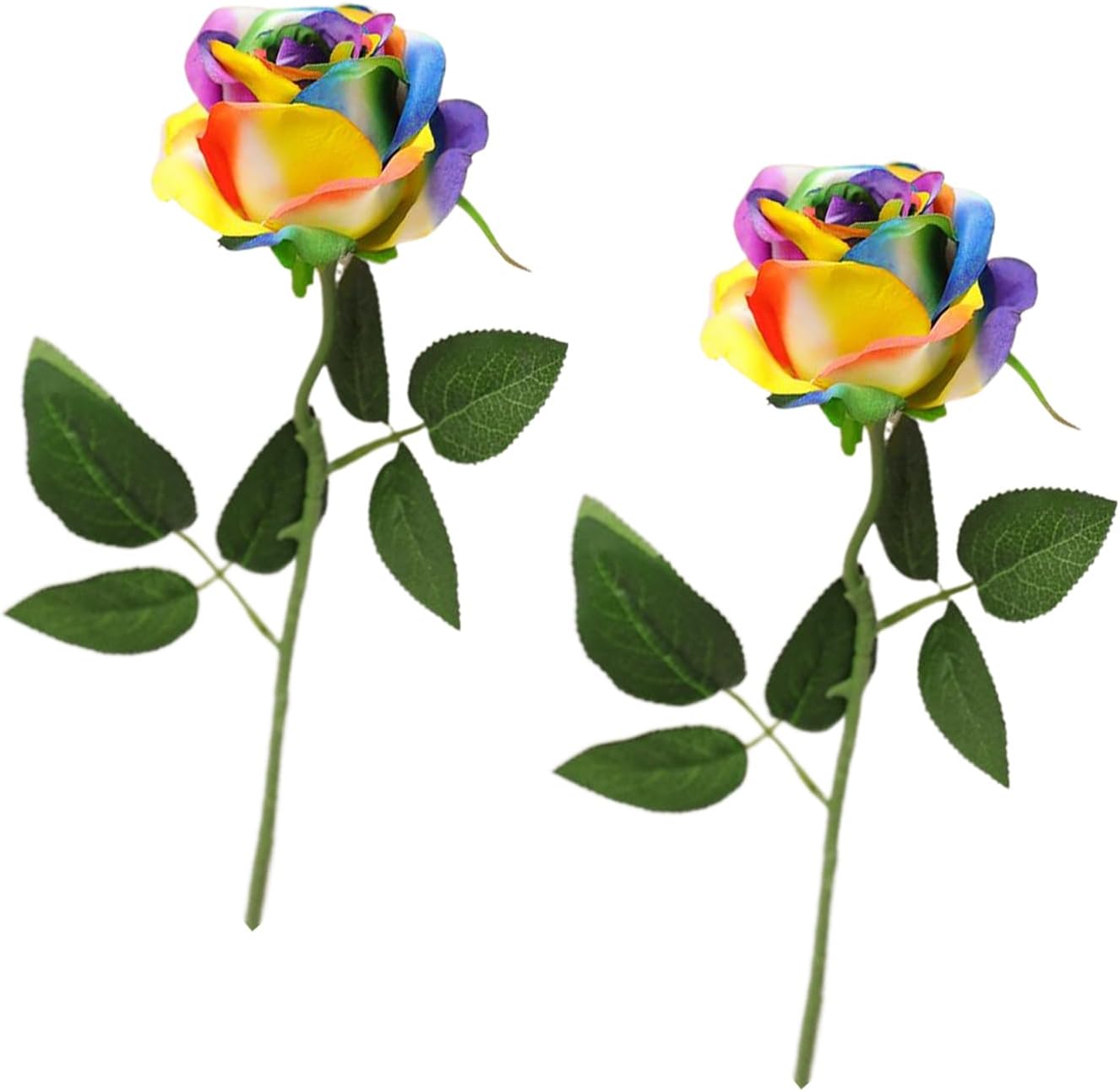 Lot de 2 roses artificielles arc-en-ciel en soie pour maison, jardin, fête, mariage, hôtel, bureau