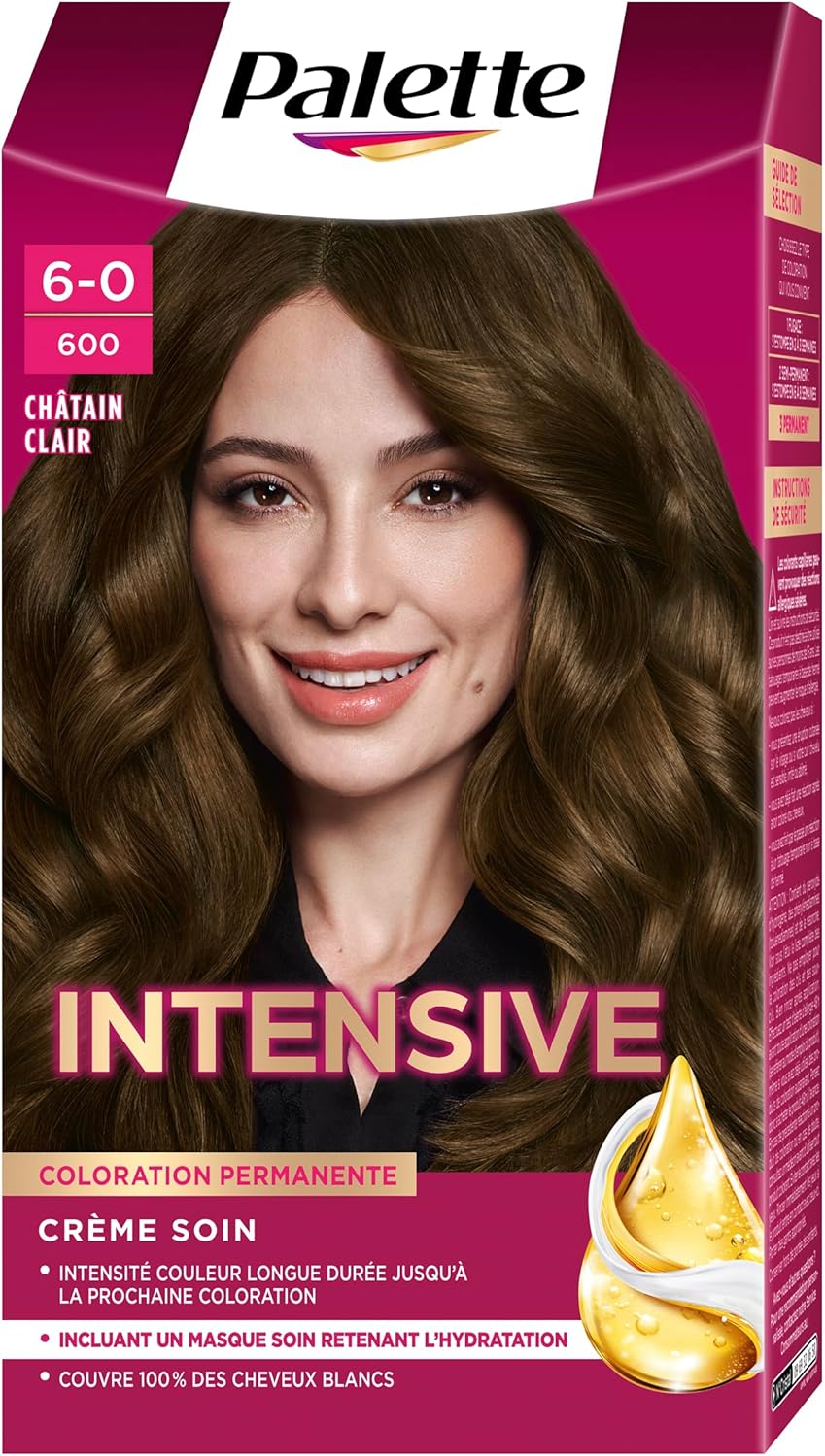 Palette - Coloration Permanente Cheveux - Crème Soin - Couvre 100% des Cheveux Blancs - Tenue 8 semaines - Chatain Clair 600 Chatain Clair 600 1 unité (Lot de 1)