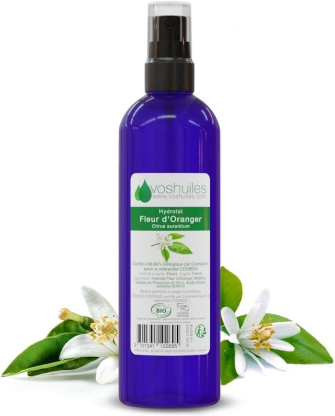 VOSHUILES.COM HUILES ESSENTIELLES & VEGETALES Hydrolat de Fleur d'oranger COSMOS (200 ml) Fleur d'Oranger BIO 200 ml (Lot de 1)