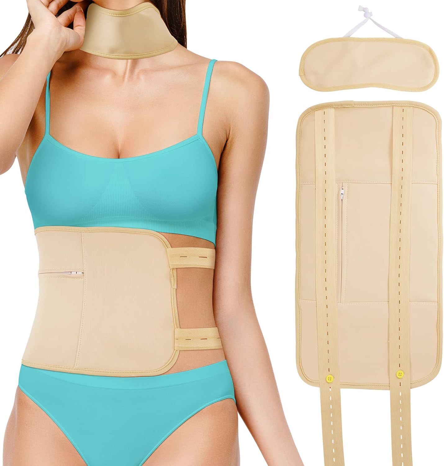 Kit d'huile de ricin réutilisable en flanelle de coton bio pour le foie, aide à dormir, muscles abdominaux et améliore la circulation digestive, la constipation Beige