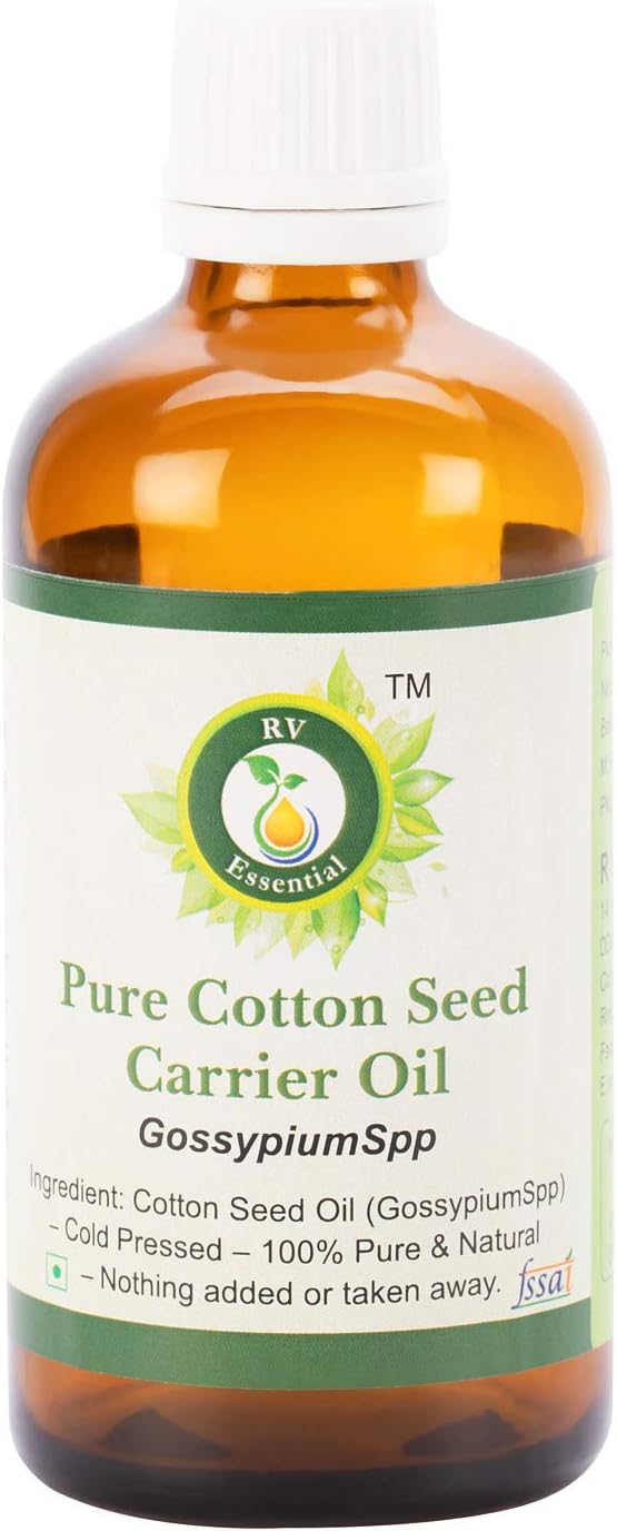 Huile de graine de coton - Gossypium Spp - Pour la peau - Pour la cuisine - Huile de graine coton pur - 100% naturel pur - Presséé à froid - Cotton Seed Oil - 50ml - 1.69oz By R V Essential 50ml (1.69oz)