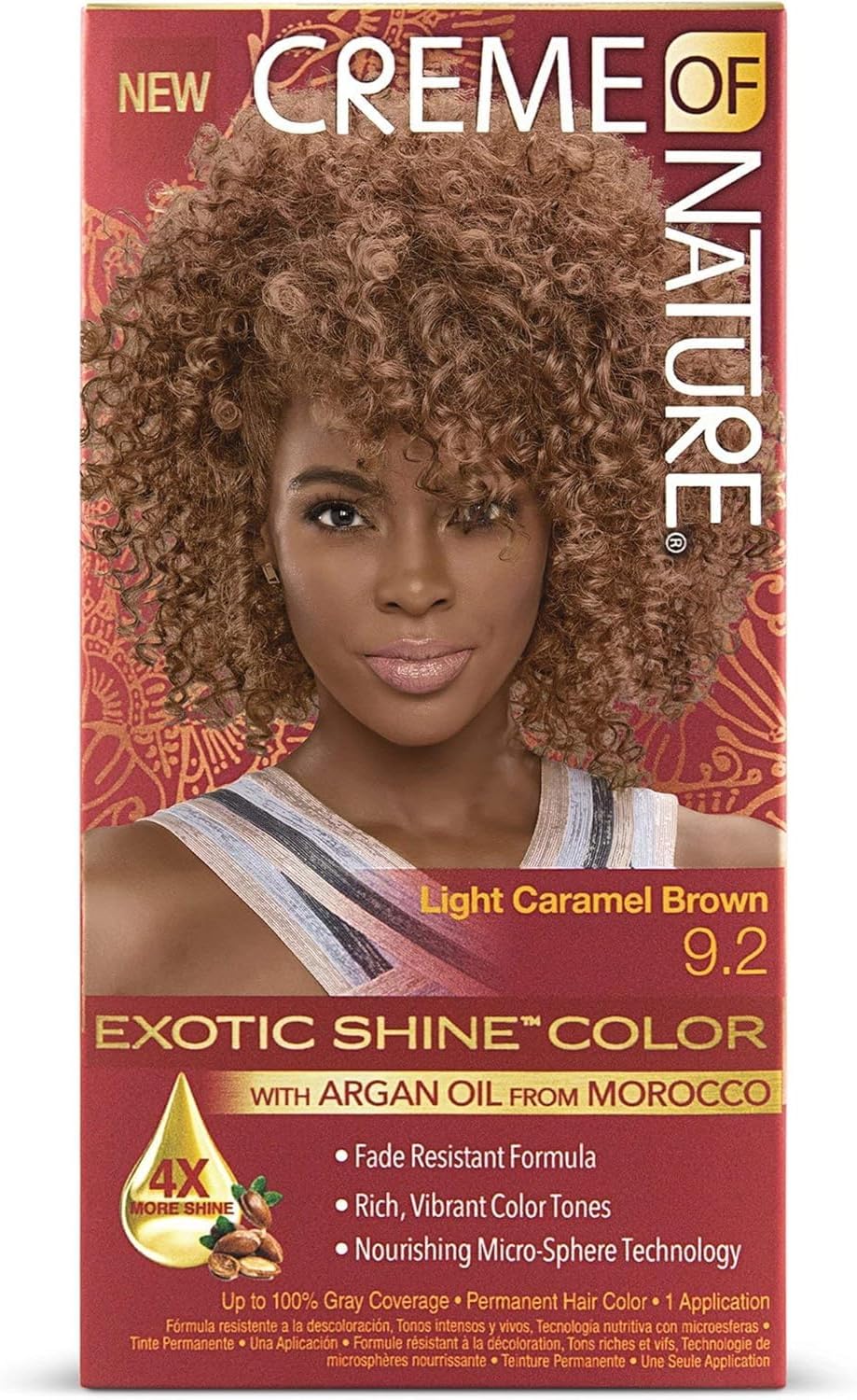 Revlon - Creme of Nature - Coloration Permanente - Cheveux Bouclés à Crépus - À l'Huile d’Argan du Maroc - Couvrance Totale - Caramel Brown 9.2 - 56 g 9.2 Light Caramel 56 g (Lot de 1)