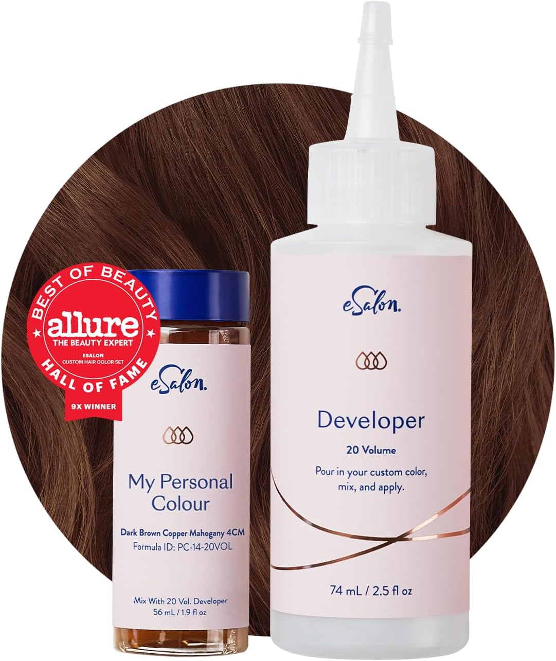 ESalon Coloration Permanente - Sans Ammoniaque Sans PPD - Couvre 100% des cheveux blancs - Résultat Professionnel Châtain Foncé Cuivré Acajou 4CM