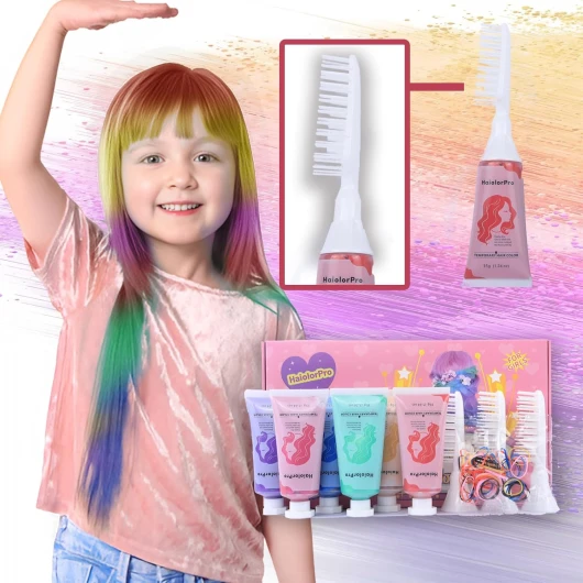 6 Couleurs Cire Colorante Cheveux, Craie pour Cheveux Lavable, Kit Couleur Temporaire Mascara pour Cheveux Lavable, Halloween, Cadeau Ado Fille, Cadeau Fille 5 6 7 8 9 10 11 12 13 Ans Vert+Bleu+Rose+Violet+Jaune+Rouge
