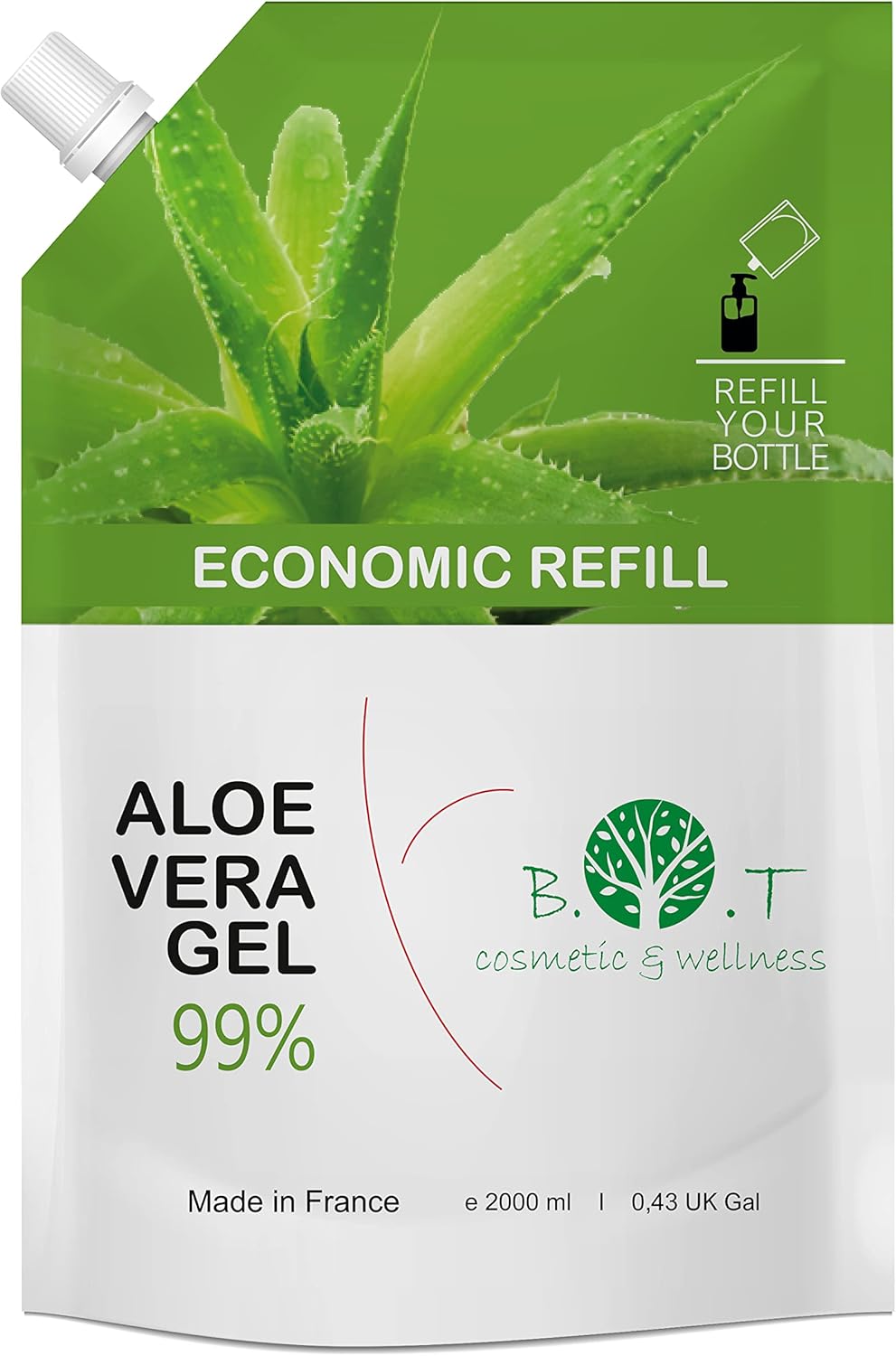 Aloe Vera Gel, Bio et Pur, de Lanzarote, pour Visage, Corps et Cheveux, Gel Hydratant pour Epilation, Serum Visage, Rasage, Apres Soleil, Cicatrisant et Nettoyant - 2000 ml Aloe vera 2 l (Lot de 1)