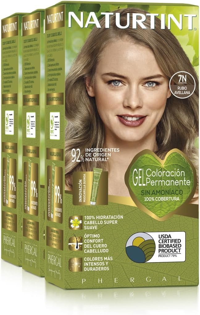Biobased - Coloration sans ammoniaque - Couverture à 100% des cheveux blancs - Ingrédients végétaux - Couleur naturelle et durable - 7N Blond Noisette - Lot de 3