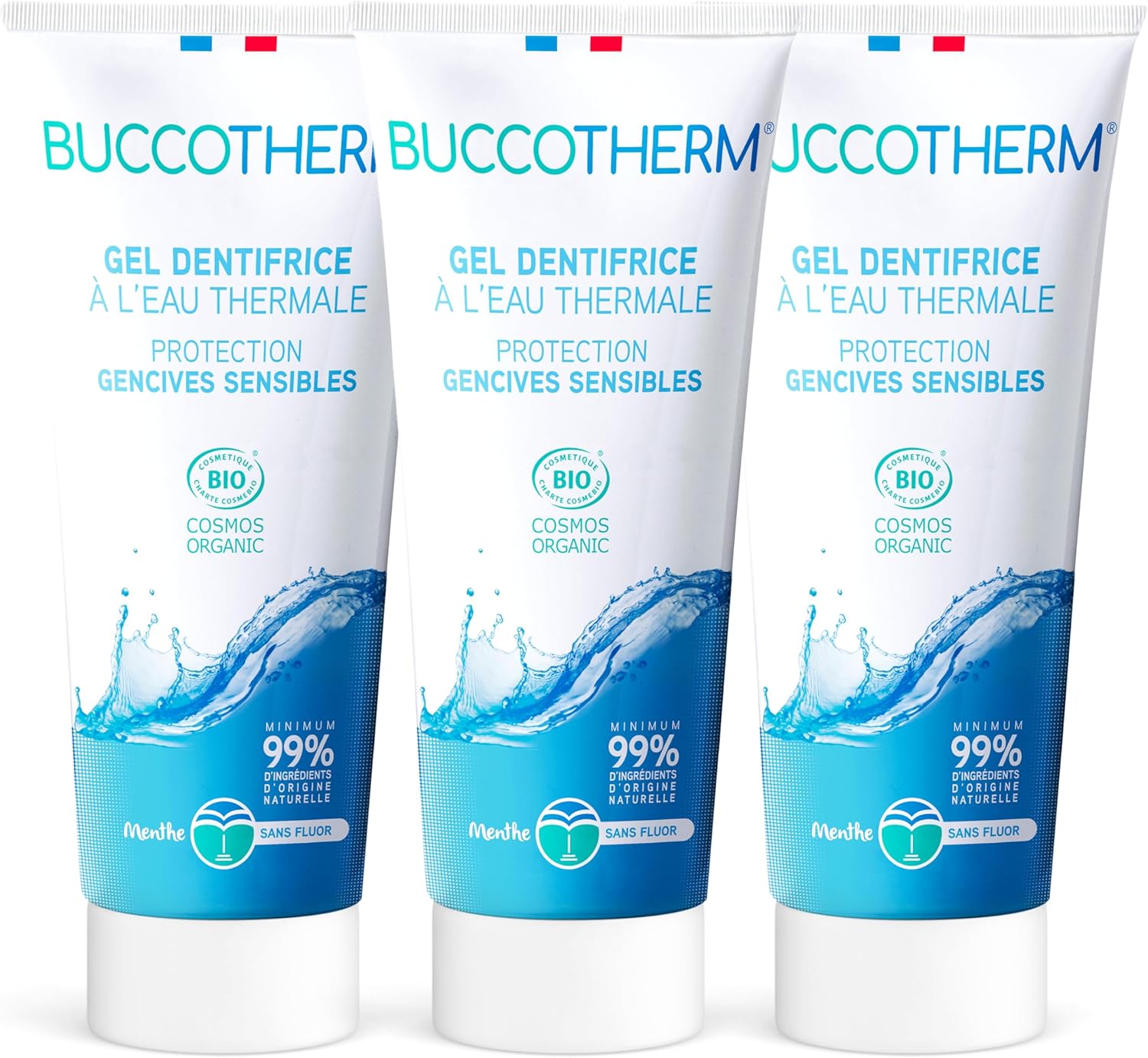 BUCCOTHERM - [Gel Dentifrice Protection Gencives Sensibles] - Diminution des saignements & sensibilités gingivales - Soulage - Certifié Bio - 99% d’ingrédients d’origine naturelle - Lot de 3x75 ml
