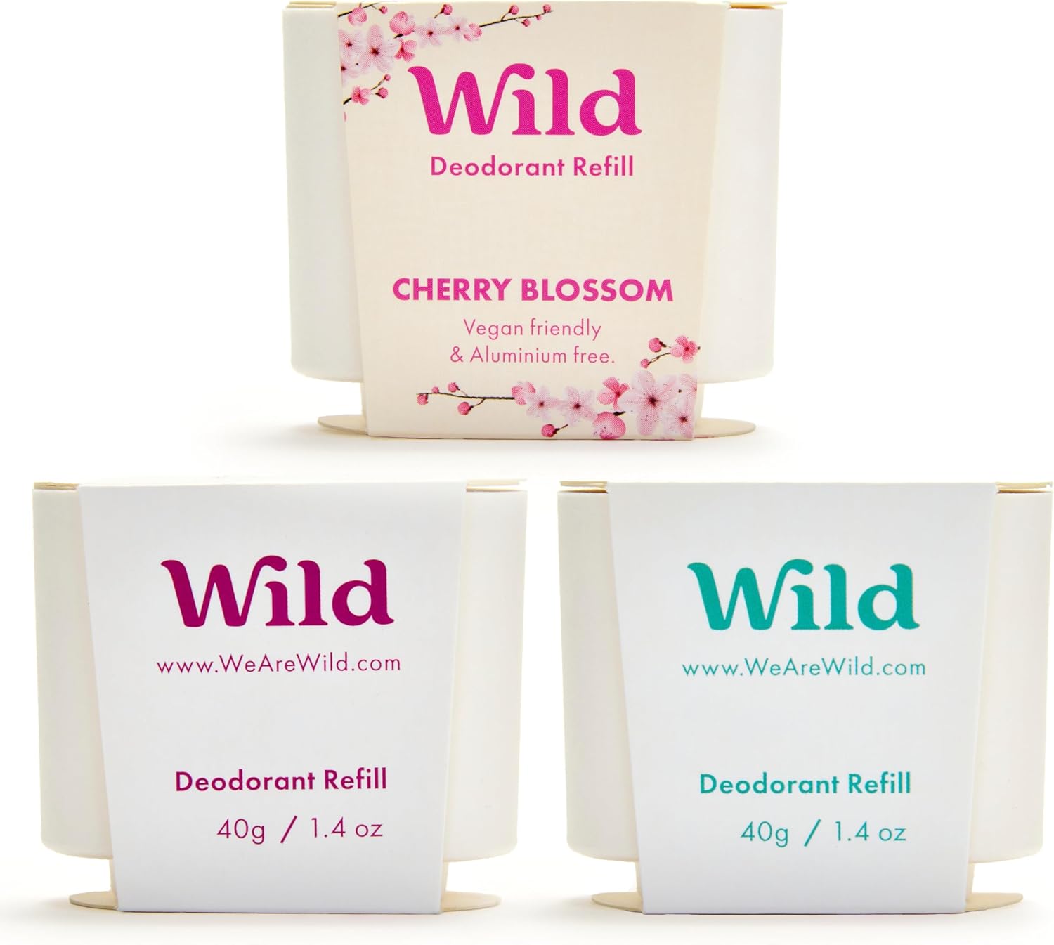 Déodorant Naturel Rechargeable - Sans Aluminium - Lot Varié de Recharge - Comprend Fresh Cotton & Sea Salt, Cherry Blossom et Coconut & Vanilla - Protection longue durée Fraîche Lot Varié de Recharge 40 g (Lot de 3)