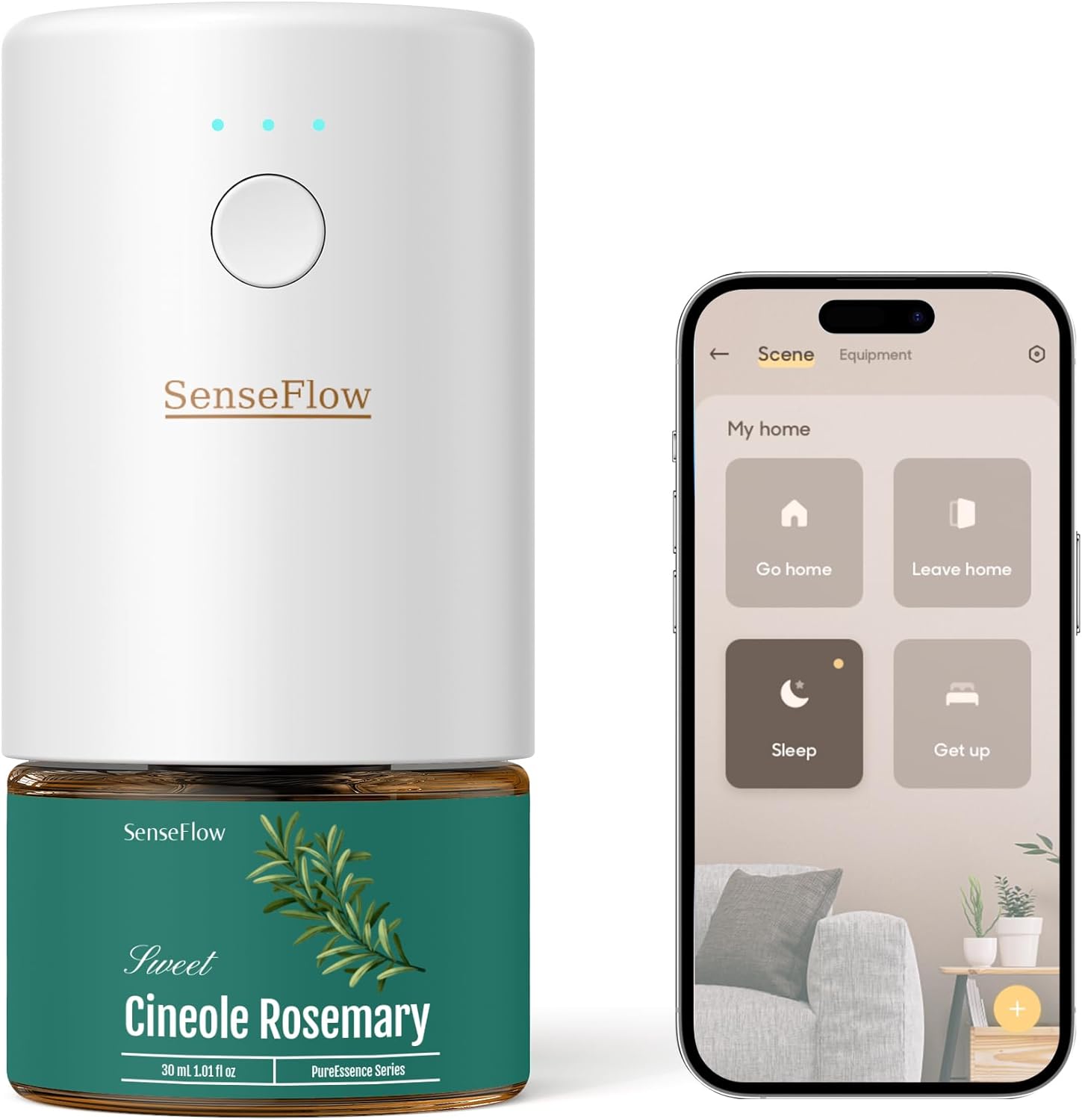 Diffuseur Huiles Essentielles Parfum Maison Smart WLAN SF101S, Ultrasonique sans Eau, 100% Végétal, Aromathérapie 120 Jours, pour Maison, Hôtel Jusqu’à 100㎡ - Romarin Cinéole