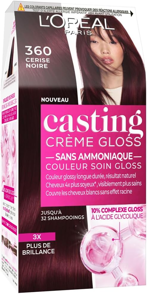 L’ORÉAL PARIS - Coloration Cheveux Semi-Permanente Ton sur Ton - Couleur Soin Gloss - Sans Ammoniaque - Casting Crème Gloss - Nuance : Cerise Noire (3.60) 360 - Cerise Noire 234 g (Lot de 1)