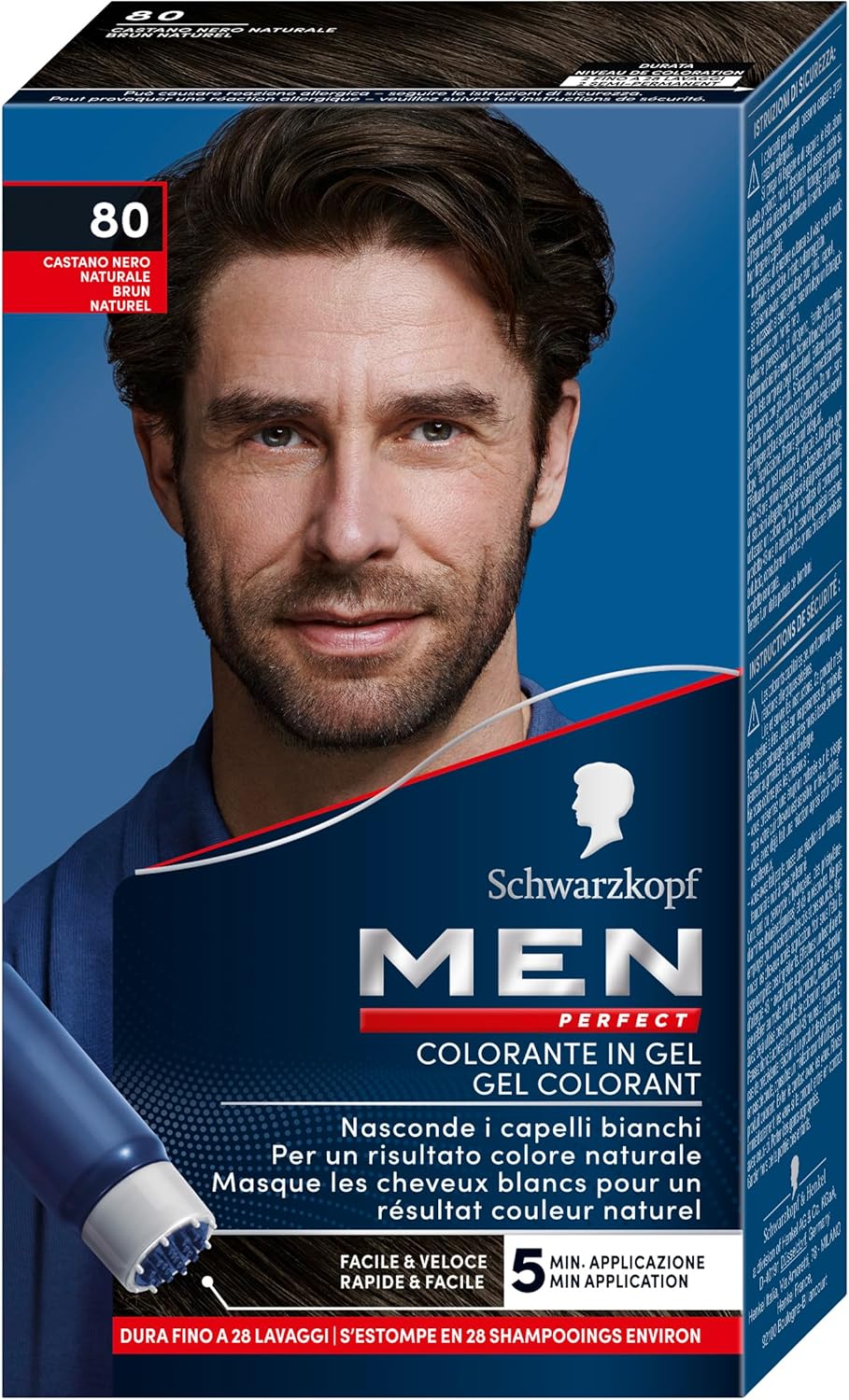 Men Perfect - Gel Colorant Anti-Cheveux Blancs Homme - Coloration Cheveux Homme - Résultat Naturel – Application rapide et facile - Sans Ammoniaque - Brun Naturel 80 Brun naturel 1 unité (Lot de 1)