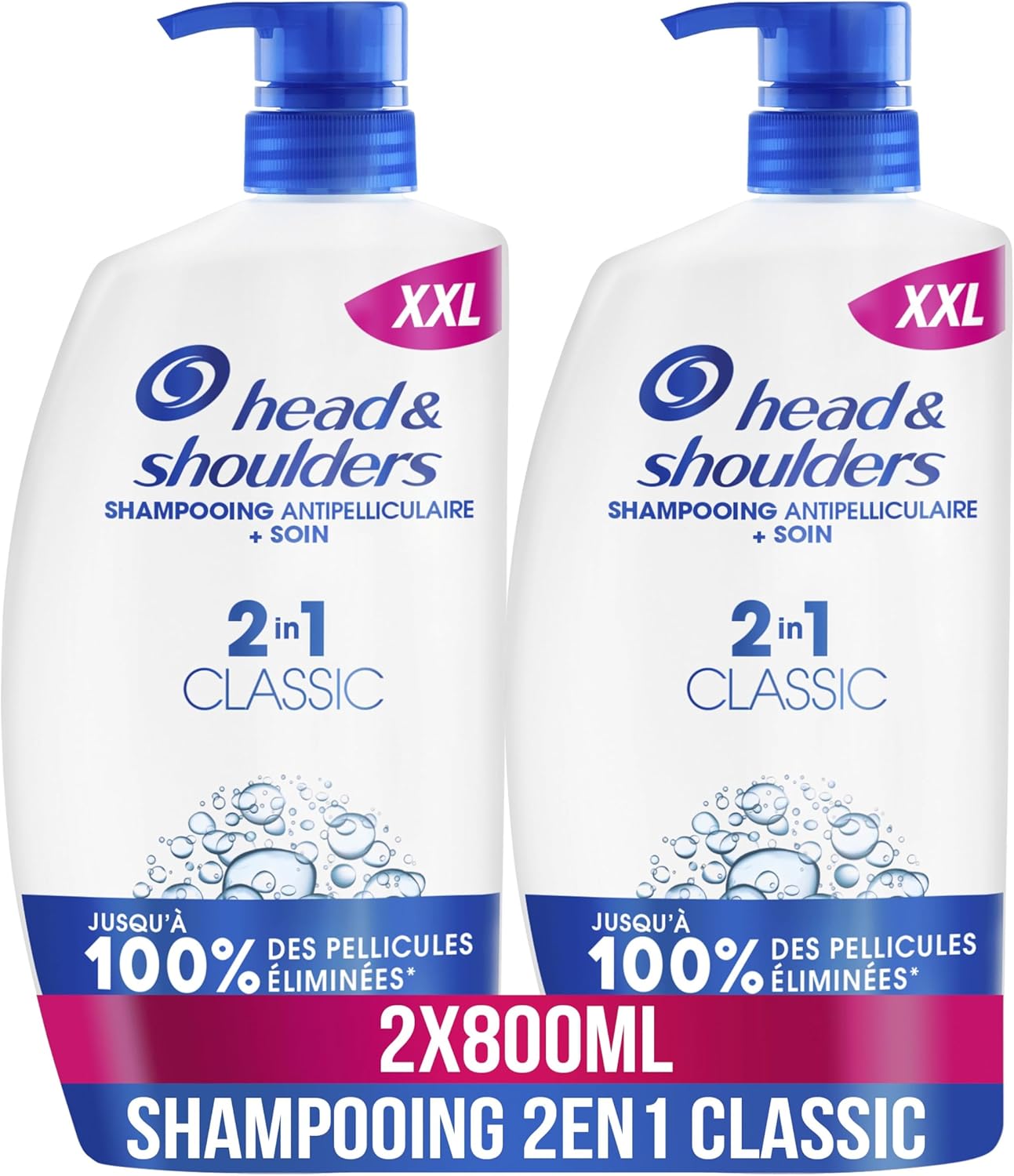 Head & Shoulders Classic 2 en 1 Shampoing Antipelliculaire, Tous Types de Cheveux, Pompe 2x800ml - Jusqu'à 100% des Pellicules Éliminées, Cliniquement Prouvé - Usage Quotidien - Rafraîchissant 1.6 l (Lot de 1)