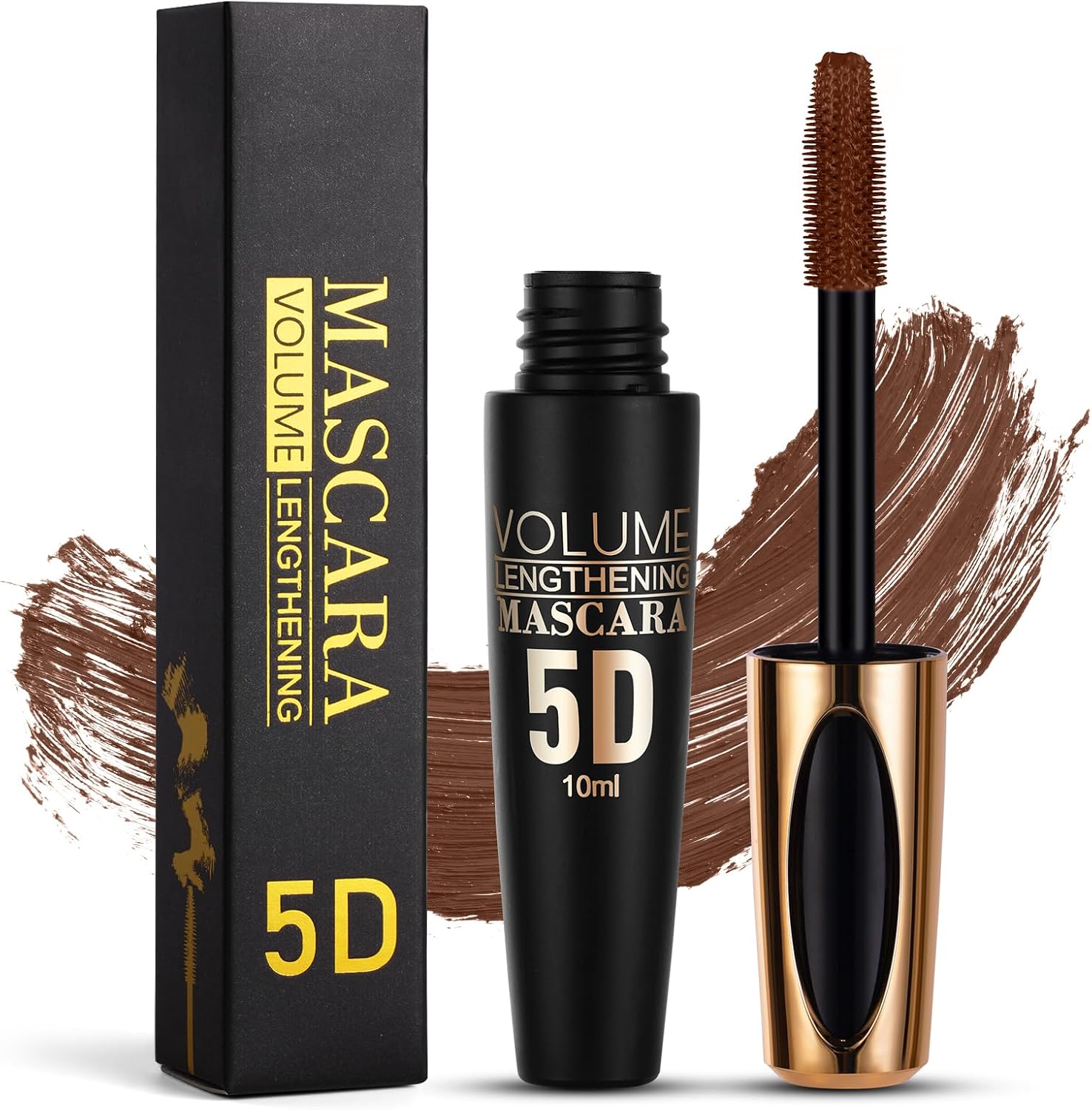 5D Silk Fiber Mascara Waterproof Long Volume Noir Intense, Longueur, Convient aux Yeux Sensibles, Teinte: 02# Brun, 10 ml 02#Brun