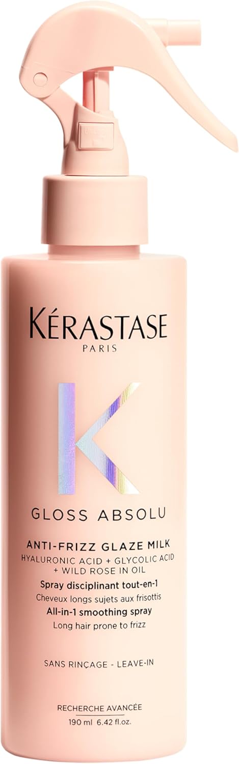KÉRASTASE Gloss Absolu - Anti-Frizz Glaze Milk - Spray Disciplinant tout-en-1 - Acide Hyaluronique, Acide Glycolique et Rose Sauvage - Cheveux Longs et Sujets aux Frisottis Format 190ml