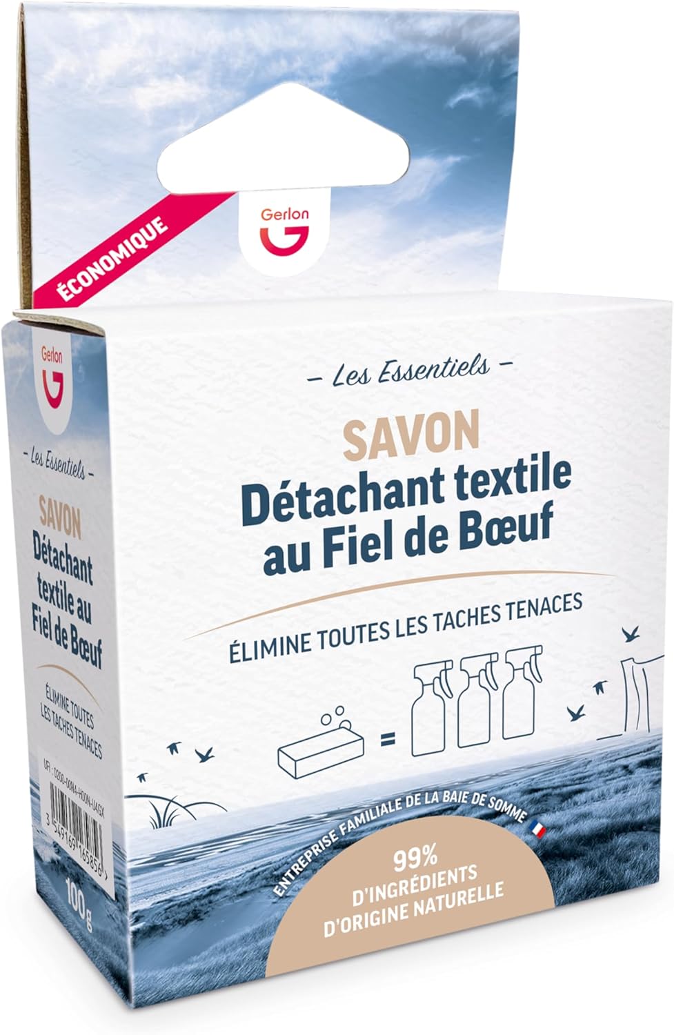 Gerlon – Savon Fiel de Bœuf 100g – Détache les Tâches mêmes Incrustées - Entrprise Familiale de la Baie de Somme – Fabriqué en France