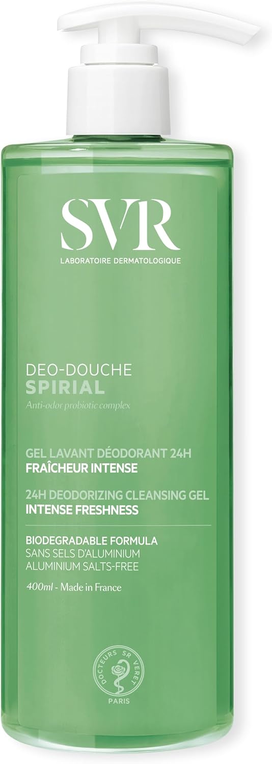 Spirial Déo-Douche - Gamme Spirial – Gel lavant déodorant 24h – Pour transpiration normale à excessive – Complexe probiotique, glycérine – 400 ml 400 ml (Lot de 1)