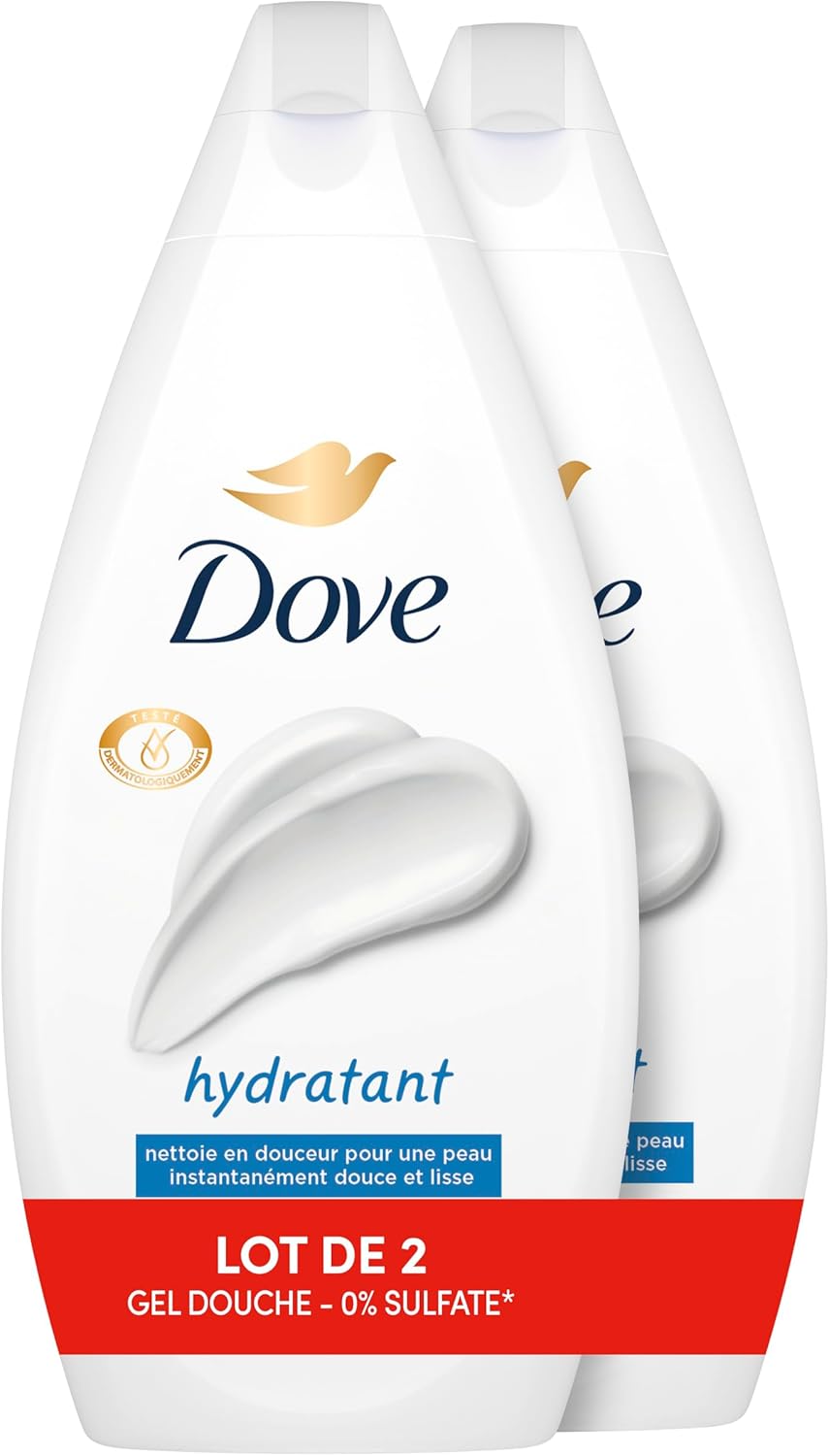 Gel Douche - Essentiel Hydratant - Nettoie en douceur et adoucit la peau - Testé dermatologiquement - 0% Sulfate (lot promo de 2x 450ml) 450 ml (Lot de 2) Dove Gel Douche Essentiel Hydratant, Lot de 2 x 450ml