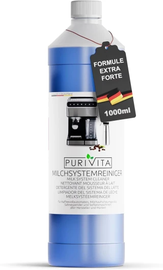 PURIVITA® Nettoyant Universel pour Système de Lait pour Machines à Café [1L] - Universel Coffee Machine Milk Cleaner - Nettoyage Machine a Cafe Buse pour le Lait - Détergent pour Jura, Krups & Melitta 1 l (Lot de 1)