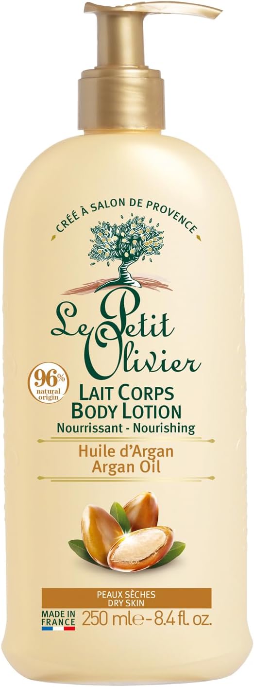 Lait Corps Nourrissant - Huile d'Argan - Adoucit, Régénère & Nourrit - Peaux Sèches - 96% D'Origine Naturelle - Sans Silicone - Fabriqué en France - 250 ml