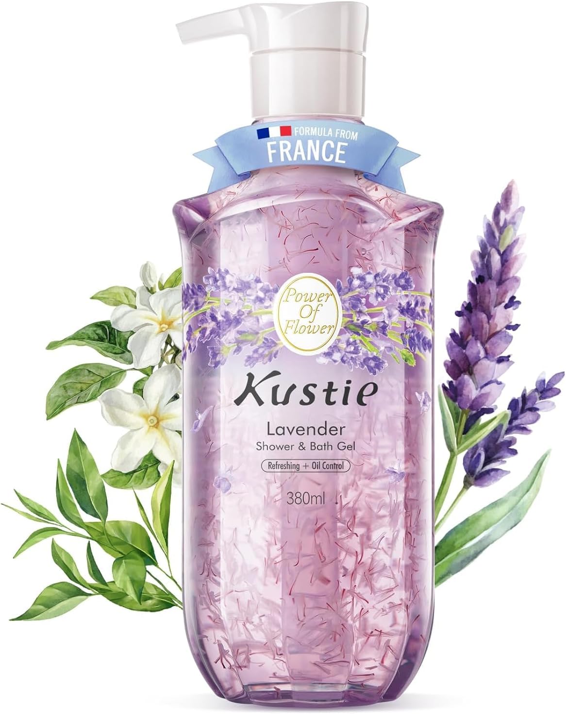 Gel Douche Lavande aux Vrais Pétales – Flacon Pompe – Hydratant, Antibactérien & Anti-Acné avec Huile d’Arbre à Thé, Parfum 24H, Peaux Sensibles, 380ml Lavande 380 ml (Lot de 1)