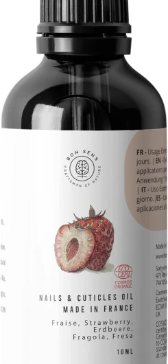 Huile Cuticules Ongles BIO - Soin Nourrissant & Réparateur enrichie en Vitamine E - Manucure - 100% Naturel, Biologique et Vegan - Cosmos Organic - Goût Fraise Gourmande Fraise 10 ml (Lot de 1)