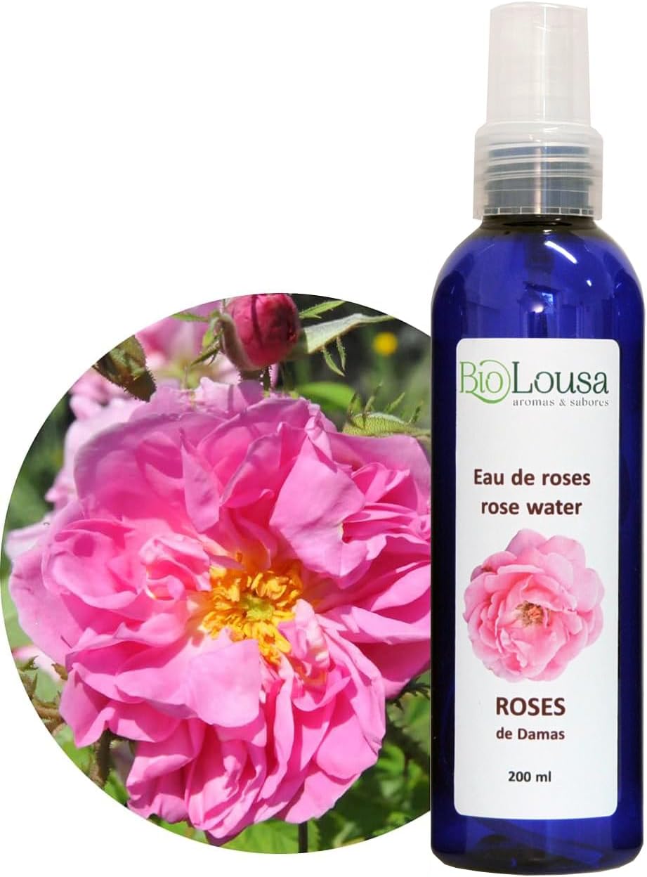 Eau de rose de Damas bio – 100% naturel sans parfum artificiel ni conservateur, 200 ml avec spray, lotion tonique hydratante et purifiante - hydrolat de rose directement du producteur à votre peau.