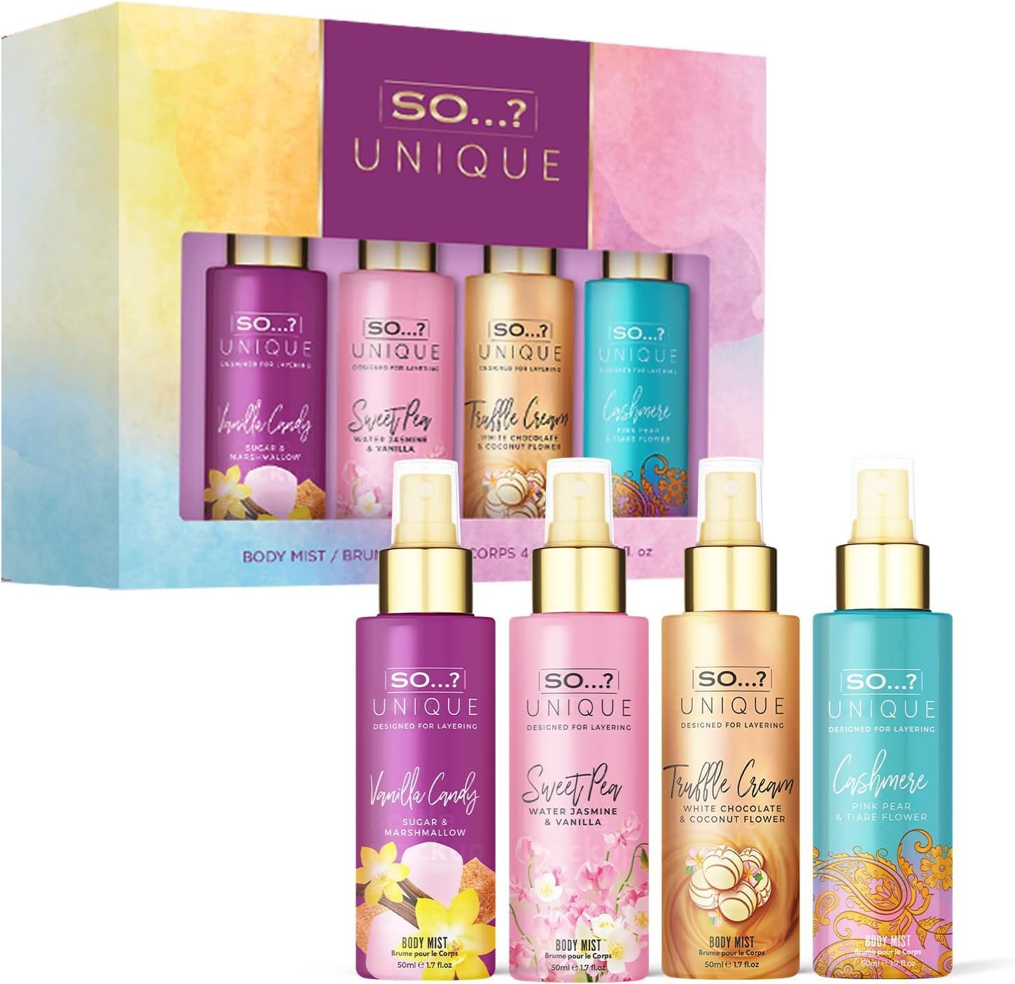 �? Unique Mini Mist Coffret Cadeau Brume Corporelle Parfumée Pour Femme (4x50ml) Sweet Palette