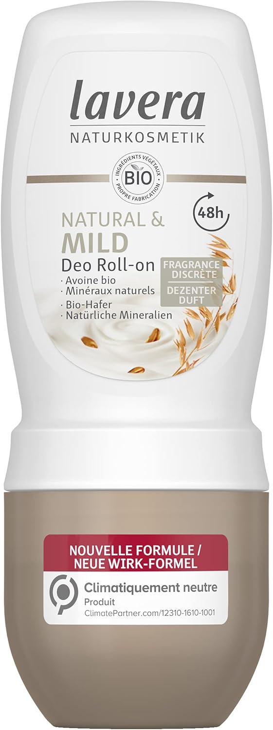 Deo Roll-On Natural & Mild - 0% sels d' aluminium - vegan - Protection déodorante fiable 48h - cosmétiques naturels certifiés - avoine bio et de minéraux naturels - fragrance discrète - 50ml Parfum 1 unité (Lot de 1)