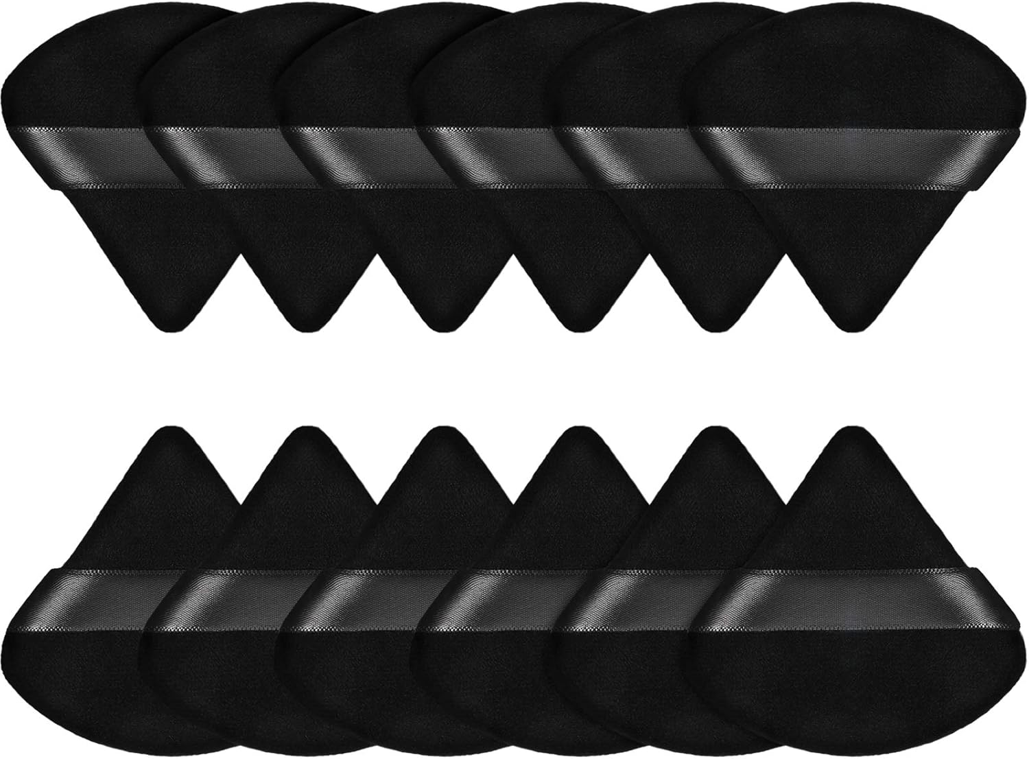 12 Houppette Bouffée de Maquillage de Visage Triangle pour Poudre Libre Éponge de Fond de Teint Cosmétique de Corps Doux Outil de Maquillage Poudre Minérale Sec Humide (Noir)