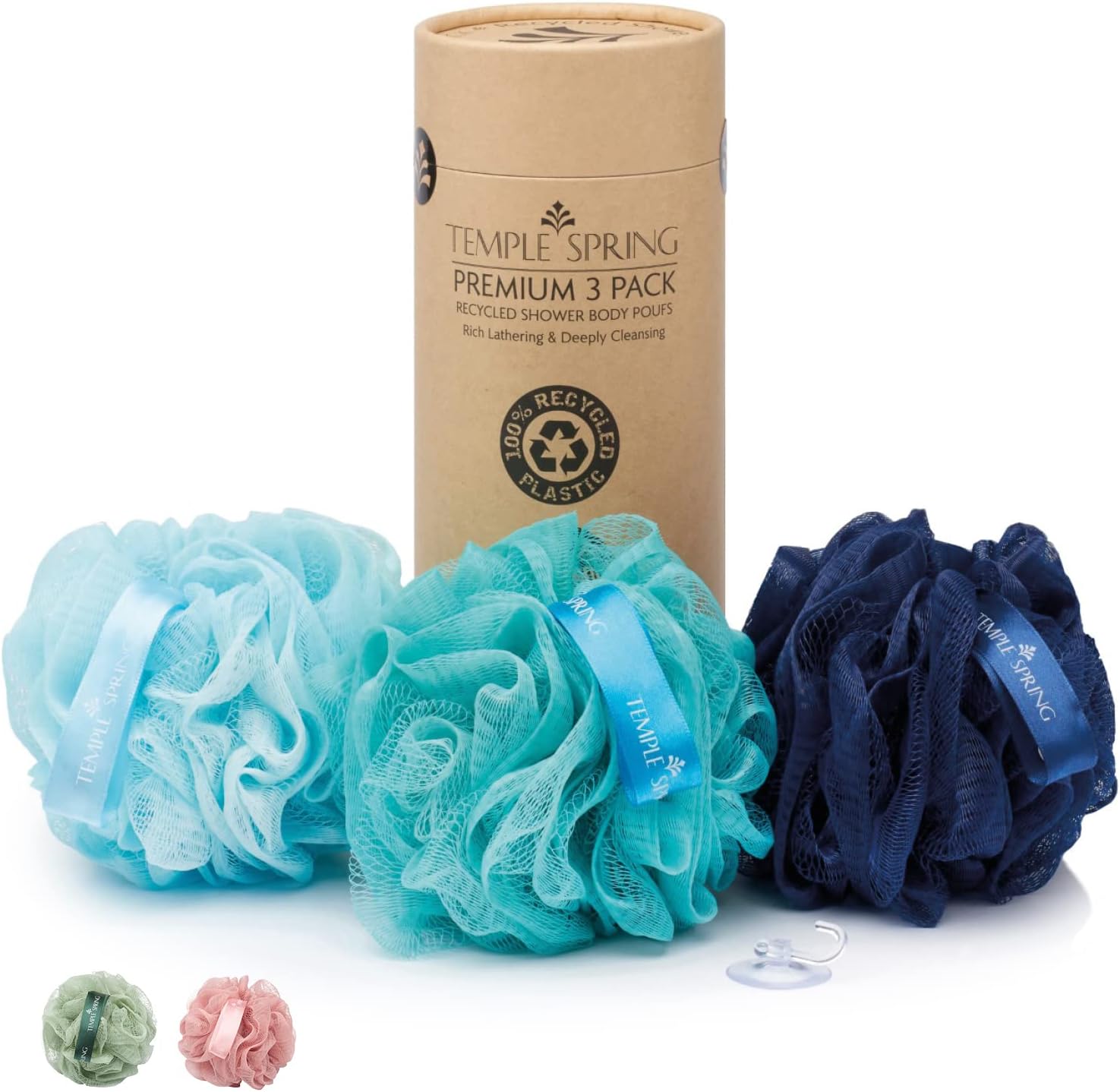 Fleur de Douche Recyclées, Loofah Gommage Corps, Eponge de Douche, Eponge Douche Corps Exfoliante, Fleur de Bain, Luffa Djampe, Bath Sponge, Produit Bain Femme et Hommes - Bleu Océan