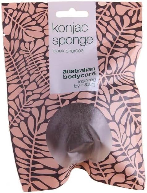 Éponge Konjac Naturelle – pour un Nettoyage et Exfoliation Doux contre les Impuretés de la Peau – avec Charbon Actif – Australian Bodycare