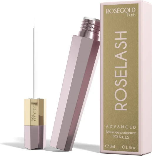 ROSEGOLD ROSELASH Advanced Sérum de Croissance Cils Plus Pleins, Longs et Épais - 95% Naturel Fabriqué en France - Sans Hormones Sans Parfum - Vegan