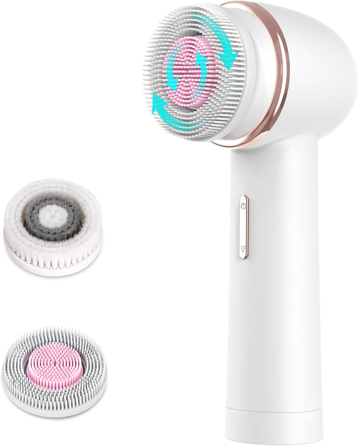 Brosse Nettoyante Visage Électrique Microcirculation Bidirectionnelle IPX7 Étanche 2 Vitesses Brosse Exfoliante Visage Silicone Brosse Rotative pour Nettoyer Le Visage en Profondeur - Blanc