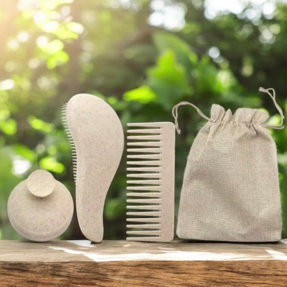 Coffret 3 Brosses Cheveux Beige Pastel – Naturel & Doux – Avec Pochette de Rangement – Compact, Léger & Pratique – Idéal Voyage ou Cadeau – Tous Types de Cheveux Beige Nude