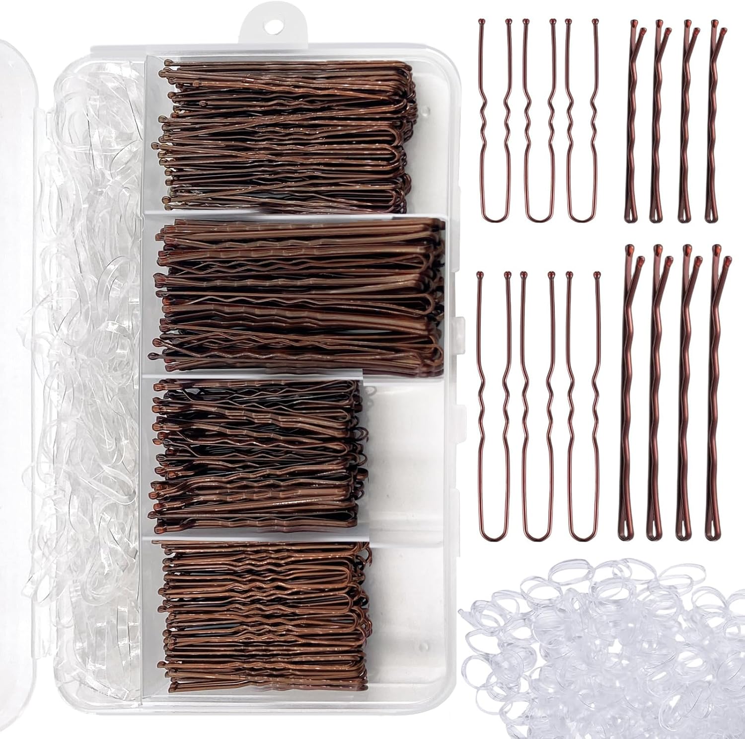 Coco Berming 300 Pièces Épingles à Cheveux Femme, Pinces Chignon Métal, Accessoires Coiffure Invisibles, Épingles U, Barrettes Cheveux, Boîte Rangement Incluse (Marron)
