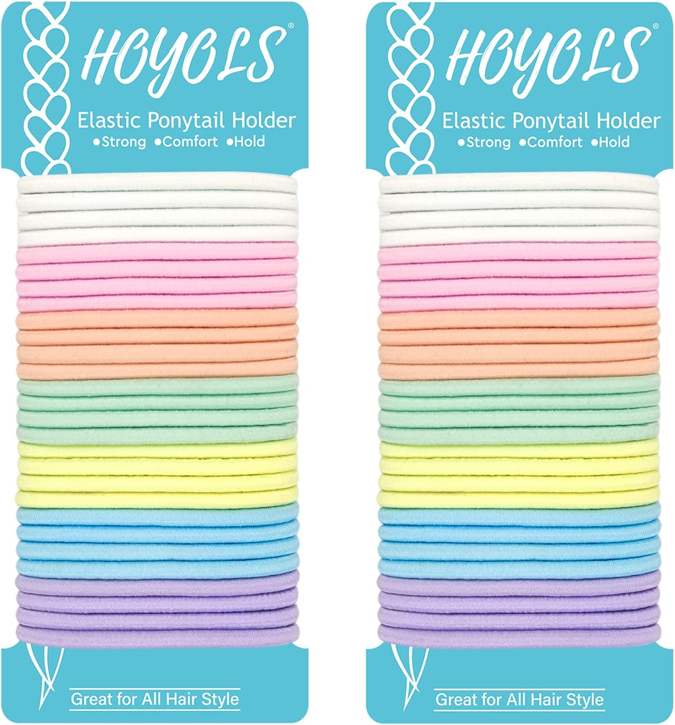 HOYOLS Lot de 56 élastiques à cheveux sans métal pour queue de cheval de 4 mm, sans accrocs, pour filles et femmes, couleurs assorties, accessoires pour cheveux épais, rose, bleu, jaune, blanc