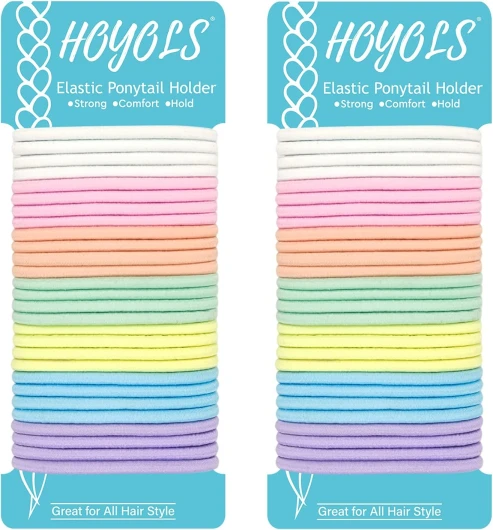 HOYOLS Lot de 56 élastiques à cheveux sans métal pour queue de cheval de 4 mm, sans accrocs, pour filles et femmes, couleurs assorties, accessoires pour cheveux épais, rose, bleu, jaune, blanc