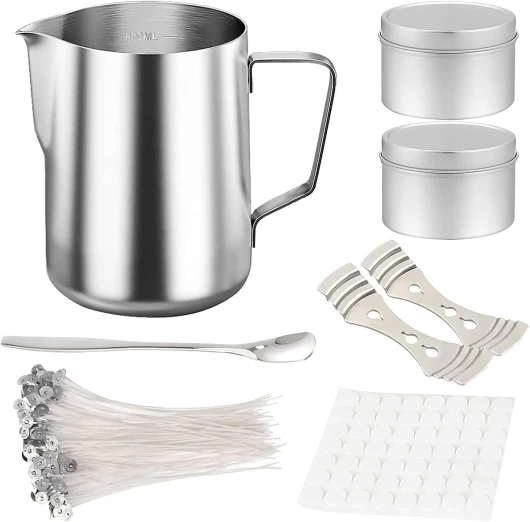 Kit de Fabrication de Bougies, Inclus Pot de Fusion, Boîte à, Mèches, Bougie Autocollants, Porte pour la Fabrication de Bougies des Débutants à Avancés Coffret d'allumettes
