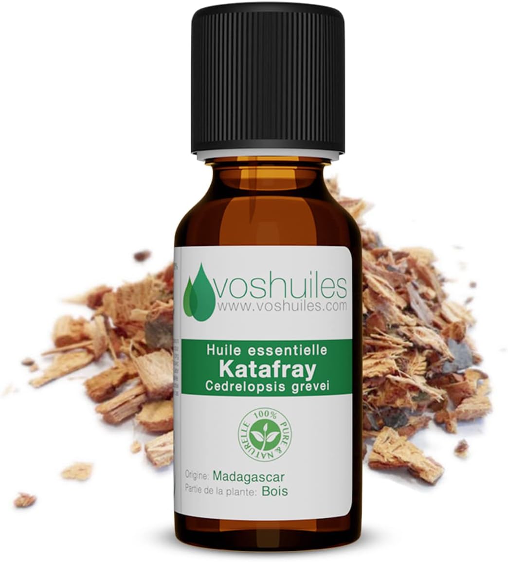 Voshuiles - Huile Essentielle Katafray - 10ml - 100% Pure et Naturelle - HEBBD - Utilisation en Massage dans Huile Végétale - Parfum Très Aromatique - Traçabilité et Qualité - Entreprise Française